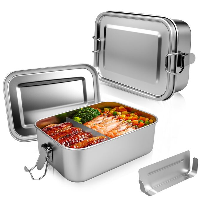 Ланчбокс з нержавіючої сталі 850 мл з двома відділеннями, герметичний, без BPA ідеально для пікніка, школи та роботи