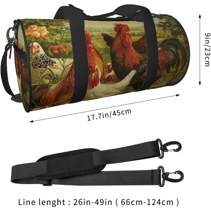 Спортивна сумка для подорожей, дизайн кури та ферма, чорний колір, універсальний розмір, дорожня сумка