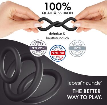 Набір кілець для пеніса Liebesfreunde Deluxe - 6 еластичних кілець для міцної ерекції, кільця для пеніса та яєчок для чоловіків - ідеальна посадка, секс-іграшка для пар, чорний