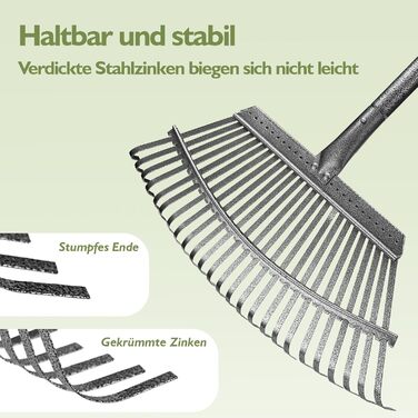 Садовий віяловий граблі Rechen Garten, 2511 зубців, металевий, з регульованою ручкою (70-185 см), для важкого листя, граблі для листя, трави та ґрунту, у комплекті з 2 парами рукавичок