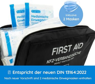 Автомобільна аптечка 2024 ДІЙСНА ДЛЯ ЄВРОПИ згідно StVZO чинний DIN 131642022 СЕРТИФІКОВАНИЙ вкл. 2 медичні маски для обличчя апте