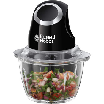 Електричний подрібнювач Russell Hobbs Mini скляний контейнер з кришкою для зберігання матовий чорний (500 мл, подрібнювач овочів, блендер, мульти-& універсальний подрібнювач овочів, фруктів і м'яса) 24662-56 Подрібнювач, одинарний