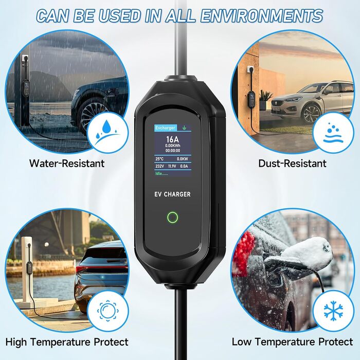 Зарядний кабель AFYEEV 6м тип 2, зарядний кабель 3.6кВт тип 2 Schuko, зарядний кабель електромобіля тип 2 Schuko, регульований стр