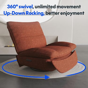 Крісло з ручним керуванням, Крісло-ліжко, Обертове крісло з функцією гойдання, Крісло-гойдалка для вітальні, Крісло для телевізора з регульованою спинкою, Реклайнер (Помаранчево-коричневий) Помаранчево-коричневий XC6 Lotus Manual, 6
