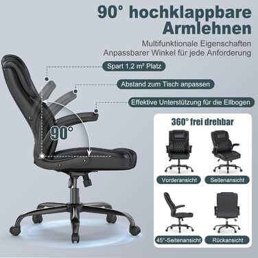 Крісло керівника AnyGod зі штучної шкіри, ергономічне офісне крісло з поперековою опорою, міцне поворотне крісло зі складними підлокітниками та регулюванням висоти для домашнього офісу, чорне