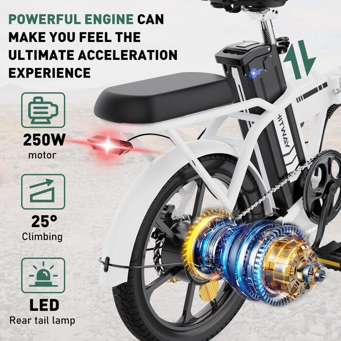 Електричний складний велосипед HITWAY e-bike 250W 8.4Ah 36V білий