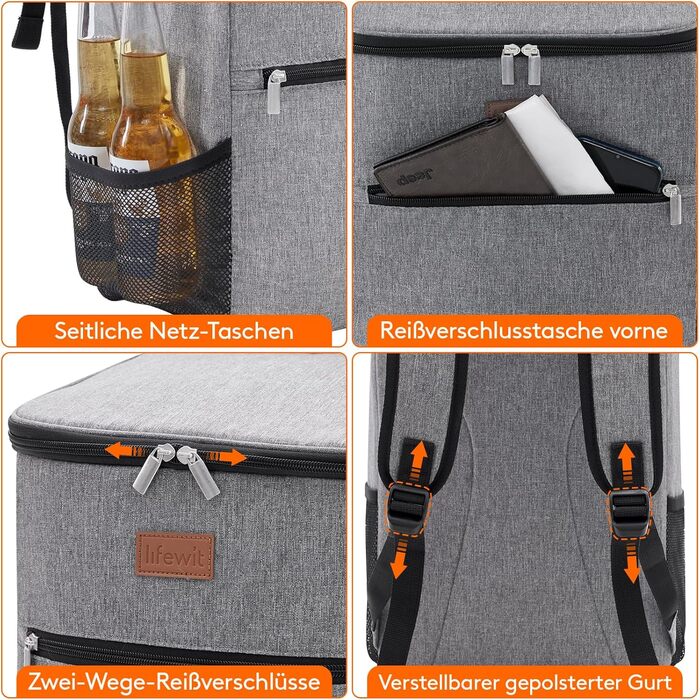 Рюкзак-холодильник Lifewit 21L 30 Can, сумка-холодильник, сумка для пікніка, велика ізольована сумка-холодильник для чоловіків та жінок, для пляжу, пікніка, кемпінгу, барбекю, походів, сірий