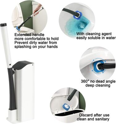 Набір одноразових щіток для туалету AnMelon з настінним кріпленням - Одноразова система очищення туалету з 16 змінними насадками д