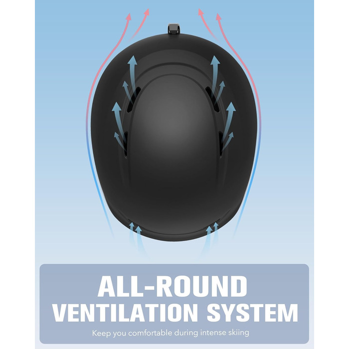Лижний шолом Findway для чоловіків та жінок, унісекс шолом для зимових видів спорту для катання на лижах/сноуборді з системою вентиляції, шолом для сноуборду для дорослих та дітей M (54,5-58,5 см) A1-чорний