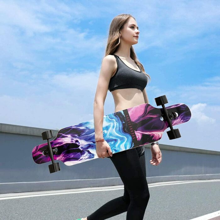Лонгборд Blue Purple Girl 40" 8-шаровий кленовий скейтборд синій фіолетовий повний комплект з T-tool PU колеса лонгборди для дівчат дорослих юних початківців drop-through cruiser фрірайд дівчачий дизайн оригінал 2025