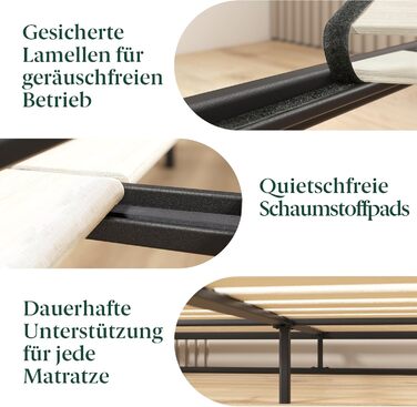 Ліжко Zinus Trisha каркас 140x200 см - 15 см низький профіль - металеве ліжко 140x200 з дерев&39яною рейковою основою - екологічно чиста упаковка та легке складання - чорний 140 x 200 см мінімалістичний