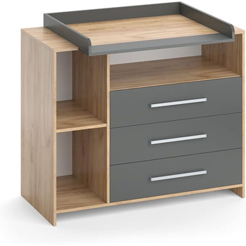 Пеленальний блок Vicco Oskar, золотий дуб/антрацит, 113 x 100 см золотий дуб 53D x 113W x 100H см (3 шухляди)