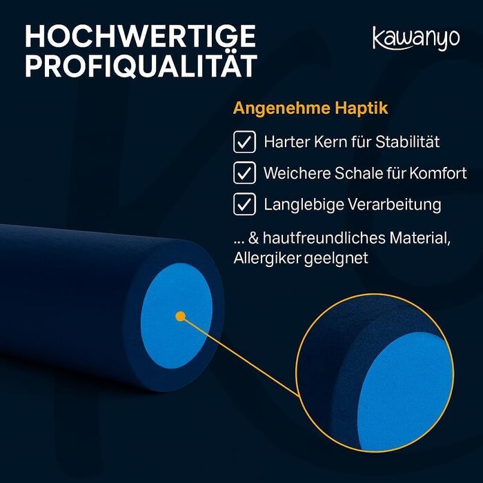 Ролик для пілатесу для вправ на стабільність та баланс допоміжний засіб для тренувань з пілатесу валик з твердого пінопласту для йоги, пілатесу, фітнесу, гімнастики, реабілітації та терапії 1 x 90 см (темне видання)