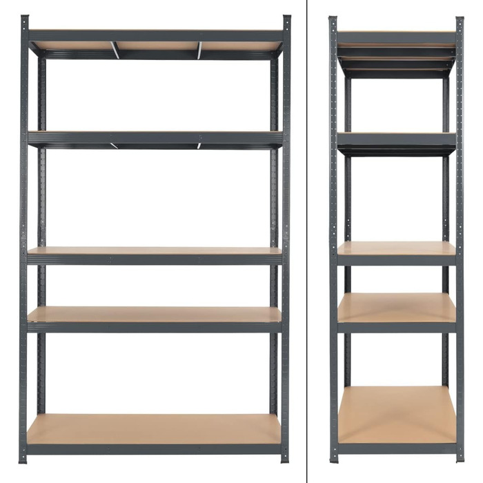 Стелаж для майстерні ECD Germany, міцний стелаж, 200x100x60 см, антрацит, метал з порошковим покриттям, 5 полиць МДФ, вантажопідйомність до 875 кг, стелаж для зберігання, стелаж без ригелів, стелаж для підвалу, стелаж для гаража, металевий стелаж, 200 x 1