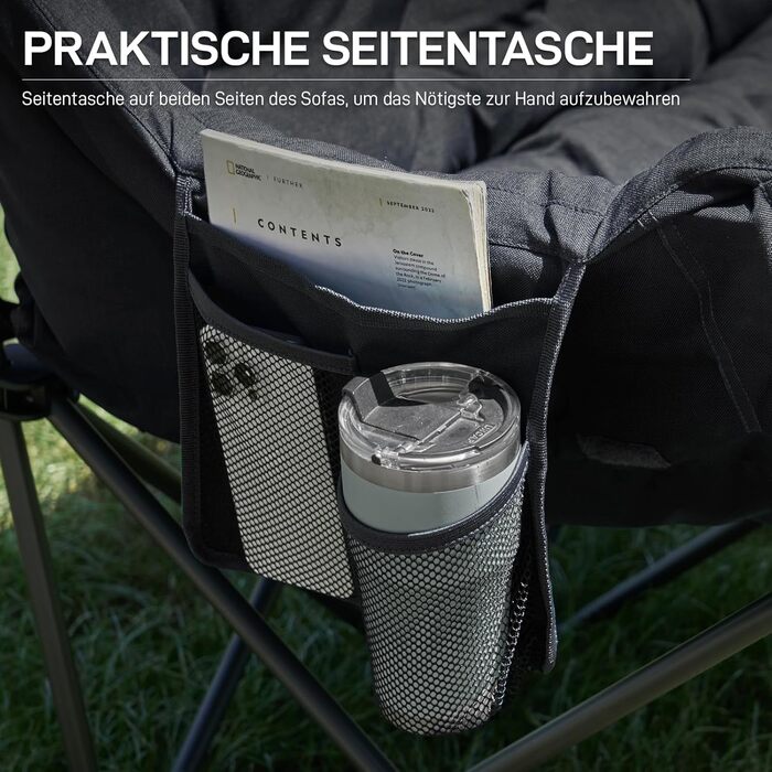 Складаний кемпінговий стілець EVER ADVANCED, ширина 145 см, для 2 осіб, розкладний диван, вантажопідйомність 400 кг, товсто м&39який розкладний стілець, 2-місний, висока спинка, надзвичайно широкий, для використання на вулиці, в саду, на балконі, в приміщ