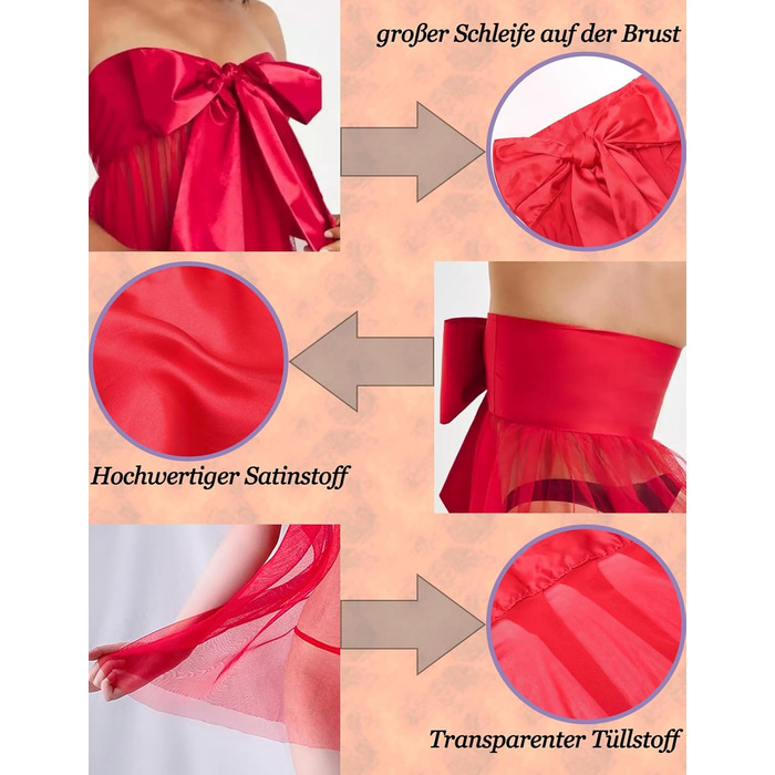 Жіночий сексуальний бебі-долл Avidlove, червоний, прозорий, M–XL