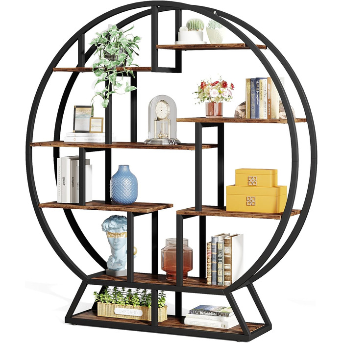 Кругла книжкова полиця Tribesigns, промислова 5-ярусна книжкова полиця, висота 160 см, рустикальна відкрита полиця, органайзер, полиця для дому, офісу, вітальні, рустикальний коричневий колір