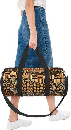 Спортивна сумка, дорожня сумка, в африканському стилі, з принтом печворк, сумка на нічліг, чорна, універсальний розмір, сумка для подорожей