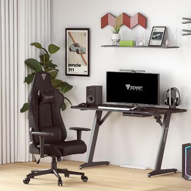 Офісне крісло Gaming Spellcaster, ергономічне крісло для геймерів, підлокітники, цільна сталева рама, регульований кут нахилу, чорний колір, 43-52 x 69,5 x 57 см, 5907783039720, шкіра чорного кольору