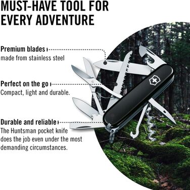 Швейцарський армійський ніж Victorinox Huntsman, мультитул, швейцарський армійський ніж з 15 функціями, лезо, штопор, консервний ніж, складана коробка, чорний