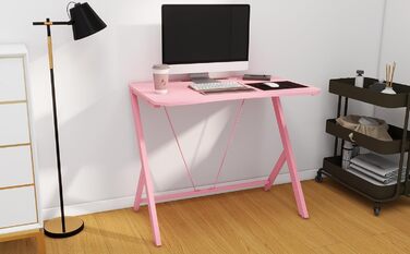 Невеликий ігровий стіл, вуглецеве волокно, комп&39ютерний стіл, ігровий стіл, офіс, дім, кабінет, офіс, робоча станція, ігровий ПК-стіл, сталеві ніжки, кутовий стіл, рожевий, 90 см