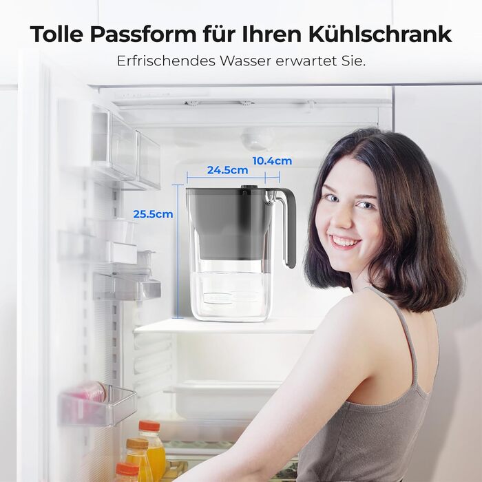 Водяна крапля, фільтр для води, глечик, холодильник, фільтр для води, глечик із фільтром на 3 місяці, 2,5 л, зменшує вміст фтору, хлору тощо, сертифіковано NSF, без бісфенолу А, чорний (замінний фільтр WD-PF-01A Plus)