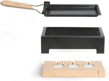 Міні-раклет на 2 особи Tealight - Раклетний гриль зі сковородами з антипригарним покриттям - Сирники та дерев'яна лопатка - Раклетний гриль без електрики Кемпінг