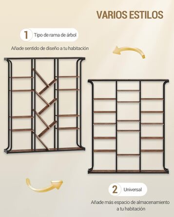 Книжкова полиця Hzuaneri, 3 колони, 6-ярусна книжкова шафа у формі дерева, 17 відкритих незалежних полиць, для домашнього офісу, спальні, вітальні, 24 x 156 x 180 см, вінтажний коричнево-чорний BC53201B