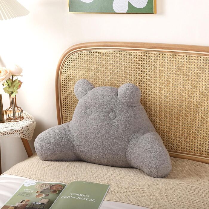 Подушка для читання Mingfuxin для ліжка та дивана, подушка для читання для дітей та дорослих, щоб сидіти на ліжку, подушка для читання зі спинкою, подушка для підтримки підлокітників зі знімним чохлом для спокійного перегляду телевізора, світло-сіра