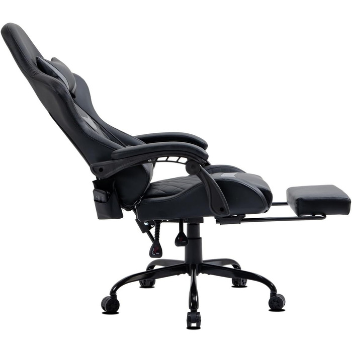 Ігрове крісло Delman, гоночне крісло, офісне крісло, комп&39ютерне крісло, масажна функція з 6 точками вібрації, крісло керівника зі штучної шкіри, ергономічна підставка для ніг 12-0037 (сірий колір)