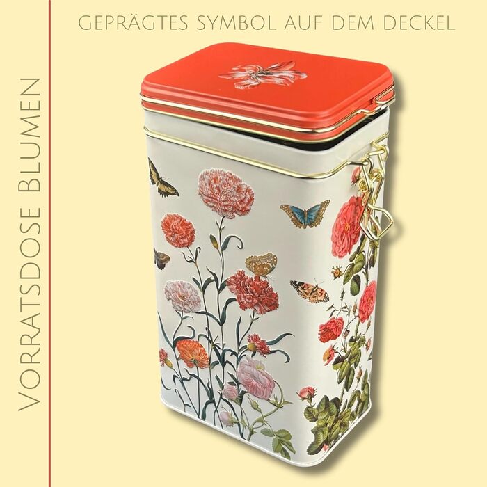 Бляшанка для зберігання FridolinEdition - бляшанка для кави, бляшанка для чаю - тиснення та майстерне лакування - Художниця Марія Сібілла Меріан - Розміри (Ш/В/Г) приблизно 11 18 7,4 см, Об&39єм приблизно 1,5 л