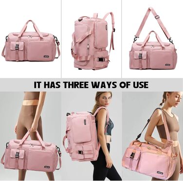 Спортивна сумка 42 л для чоловіків та жінок з відділенням для взуття, відділенням для вологи, водонепроникною тренувальною сумкою, дорожньою сумкою з рюкзаком, сумкою для вихідних, сумкою для плавання, фітнес-сумкою для подорожей, фітнесу, спорту, чорного