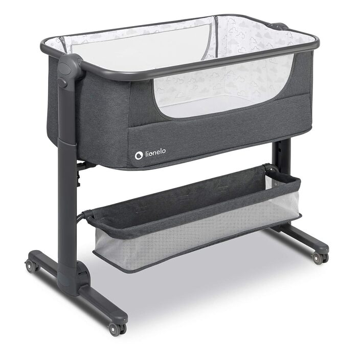 Дитяче ліжечко Lionelo Timon для подорожей, підходить для дітей від народження до 9 кг, з 6-рівневою функцією нахилу, зсувною бічною панеллю, сумкою для перенесення, складною, сірого кольору
