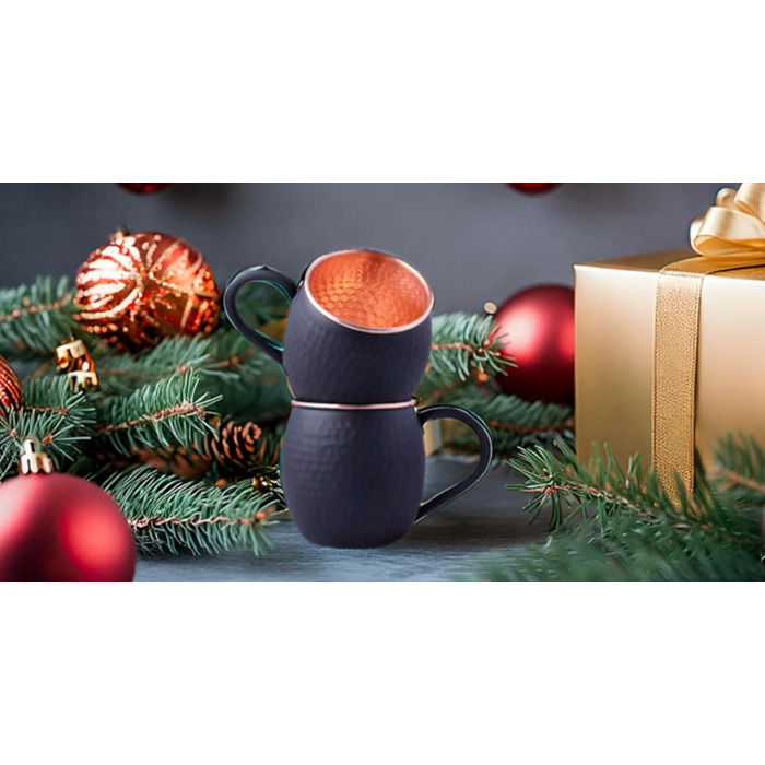 Набір кухлів STAGLIFE з чорної міді - кухлі Moscow Mule з чистої міді, комплект з 2 для чоловіків - мідний кухоль для Moscow Mule, 2 шт. (1 упаковка) з димчастим покриттям