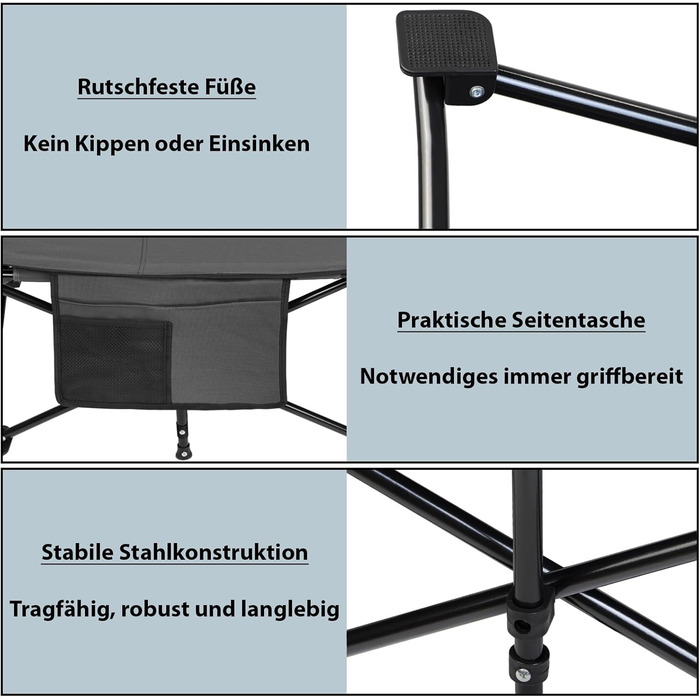 Ліжко для кемпінгу ALPIDEX, похідне ліжко до 200 кг, бічна кишеня, зручне, з м&39якою підкладкою, складне, розкладне гостьове ліжко, шезлонг, кемпінг, сад, сірий