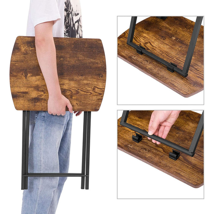 Розкладний бічний столик HOOBRO, невеликий столик-диван, столик-піднос, журнальний столик/піднос під телевізор у індустріальному стилі, сервірувальний столик/столик для закусок для невеликих приміщень, легко збирається, міцний, темно-коричневий EBF17BZ01