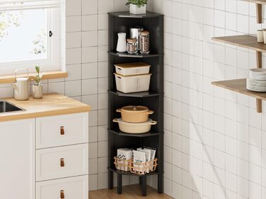 Кутова полиця, кутова книжкова полиця з 5 полицями, полиця для рослин, полиця для зберігання речей у вітальні, офісі, спальні, 127x29x29 см, чорна