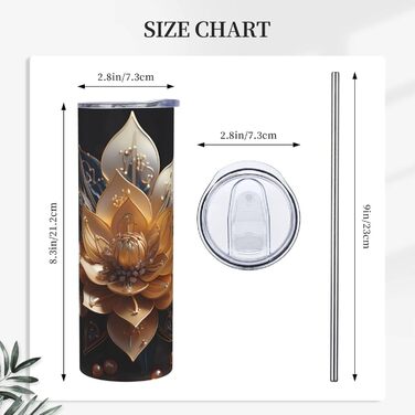 Кухоль з прямою трубочкою, 590 мл, білий, ніжний принт квітки лотоса, дорожній кухоль, підходить для кемпінгу, офісу та дому