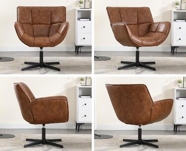 Крісло Chairus Lounge Крісло для вітальні Обертове крісло-крило з м&39якої шкіри PU Крісло-акцент з металевими ніжками Спальня (коричневий) Штучна шкіра Коричневий