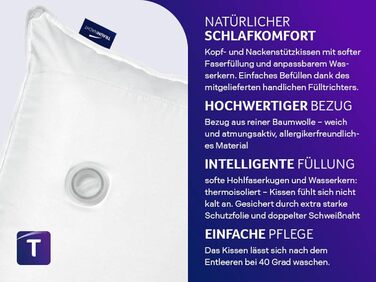 Ортопедична водяна подушка Traumnacht з регульованим рівнем наповнення, чохол зі 100 бавовни, 40 x 80 см, розроблена в Німеччині - вироблено в ЄС, біла, (1 упаковка)