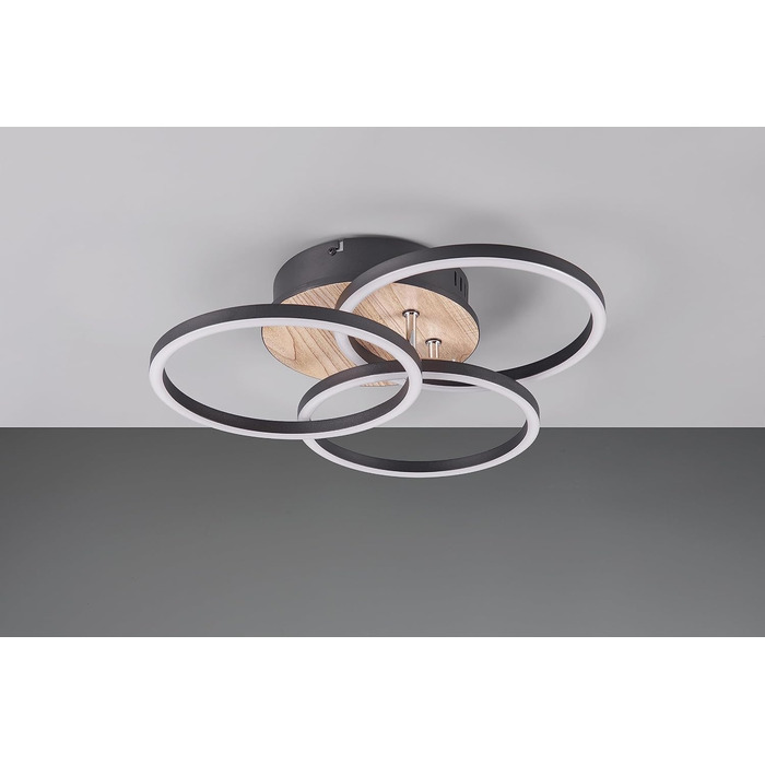 Стеля LED-світильник Reality Circle R62823135, матовий чорний метал та імітація дерева, 27 Вт, з пультом, димером, зміною кольорів та нічним світлом