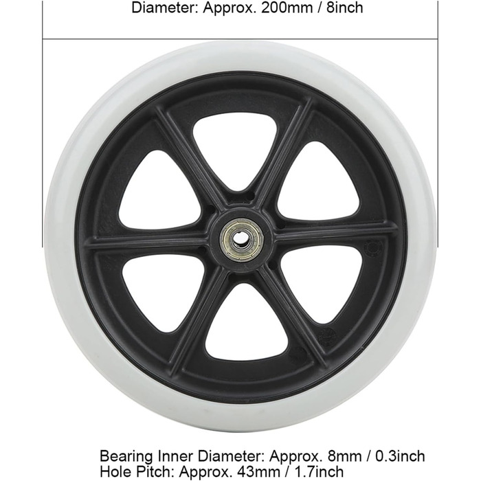 Передні колеса для інвалідного візка, 8-дюймовий передній ролик, доступний для людей з обмеженими фізичними можливостями, нековзні колеса TPR, заміна ходунків Rollator Заміна передніх колісних візків для інвалідних візків, роликів, допоміжних засобів для 