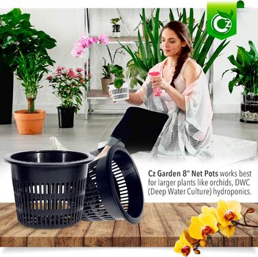 Круглі міцні сітчасті горщики CZ All Star з широкими краями Орхідеї Аквапоніка Гідропоніка Прорізна сітка 8 дюймів Садові сітчасті горщики CZ All Star - 5 чорних