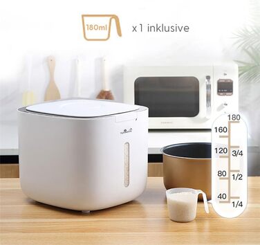 Контейнер для зберігання зерна Yum Asia (5 літрів) Білий із сірим обідком Безпечні матеріали ABS Зберігає рис, зерно, борошно, макарони, горіхи, боби тощо Подвійне закриття Штабелюється