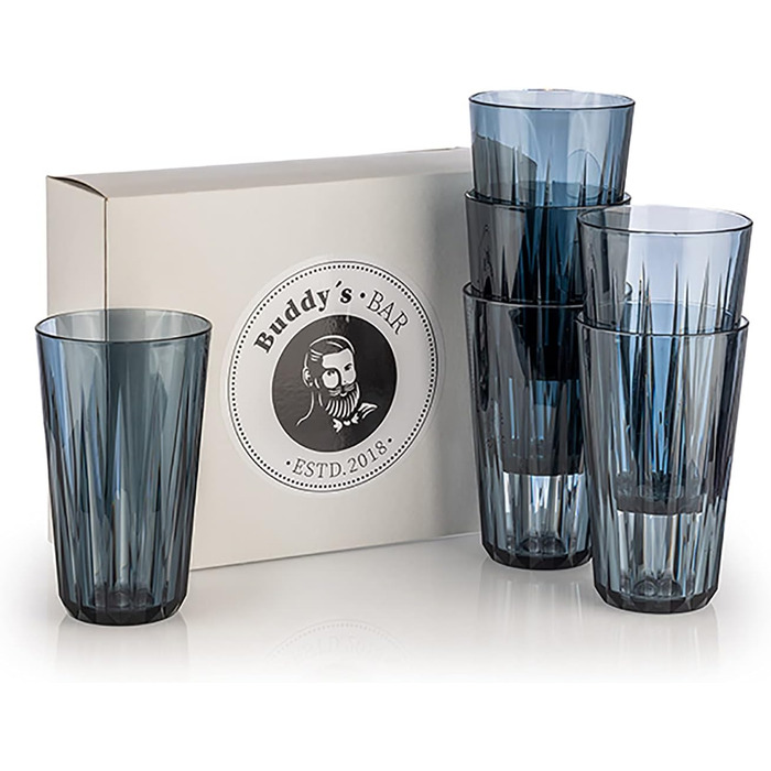 Набір з 6 високоякісних пластикових стаканчиків Tritan об'ємом 0,5 л, без вмісту бісфенолу, з кришталевого скла, ударостійкі багат