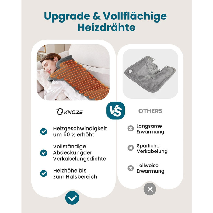 Обтяжена нагрівальна ковдра KNQZE, грілка з 10 рівнями нагріву, 4 таймери для спини, плечей та шиї, мийна нагрівальна подушка від болю в спині та шиї, подарунок на день народження для жінок (сіра)