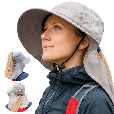 Жіночий сонцезахисний капелюх TOP-EX із захистом шиї, захист від ультрафіолету 50, складний, дихаючий, хвіст, літній капелюх із широкими полями для походів, пляжу, риболовлі, саду, розміри S/ML/XL, XL/XXL, сірий, ML
