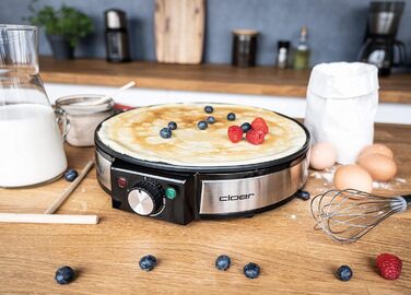 Млинниця Cloer 6630, для солодких або солоних млинців з 30 см Ø, 1200 Вт, антипригарне покриття, в т.ч. дерев'яний розмазувач і токар тіста, чорний Single