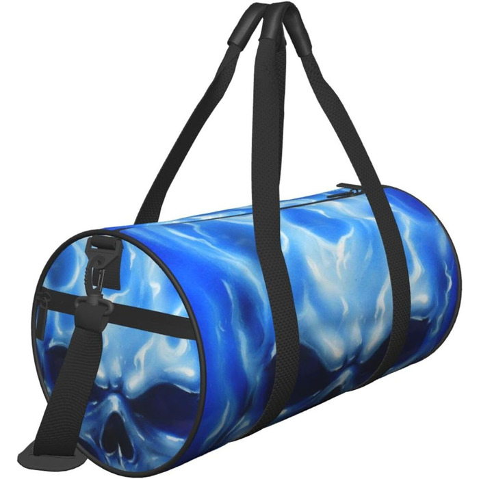 Синя смугаста сумка-дорожня сумка з черепом, кругла, великої місткості, легка та міцна, подарунок для походів, відпустки, ділових поїздок та іншого, синій полумяний череп, універсальний розмір