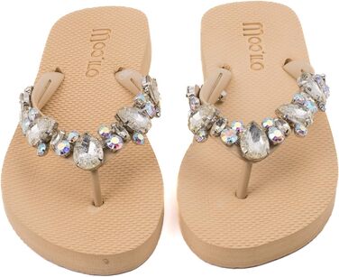 Бежевий - Жіночі літні шльопанці-шльопанці mooilo з бежевими стразами (вишиті вручну) - Ультрам&39яка підошва - Дизайн, зроблено в Німеччині, розмір 40 EU, Бежевий